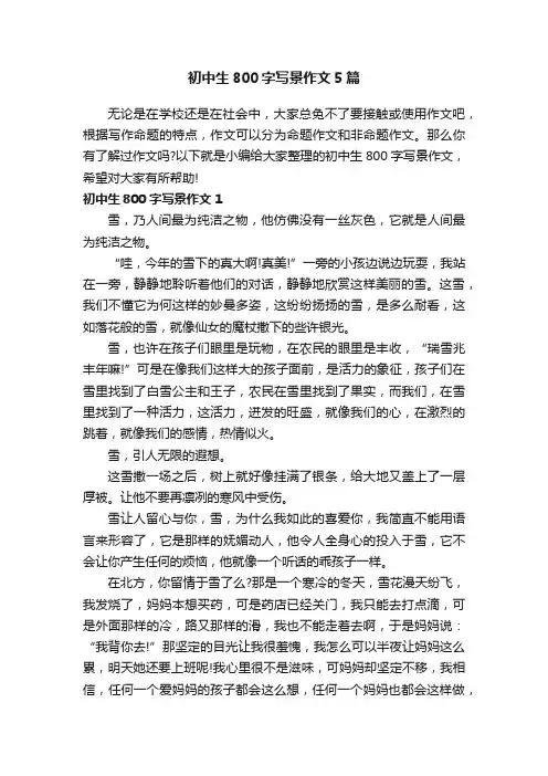 初中生800字写景作文5篇