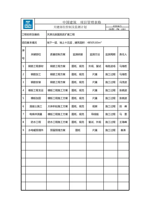 中国建筑  项目管理表格