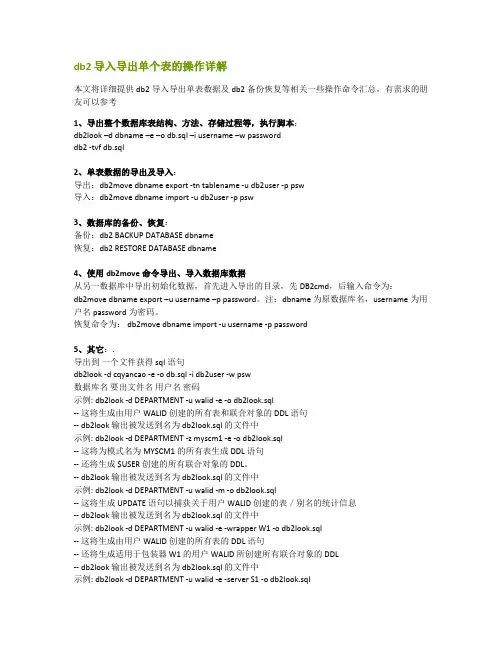 db2 导入导出单个表的操作详解