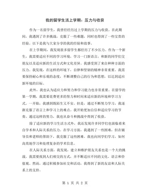 我的留学生活上学期：压力与收获