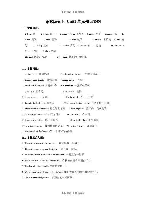 牛津译林版-英语-五年级上册-unit1Golilocks and the three bears单元知识提纲-译林版