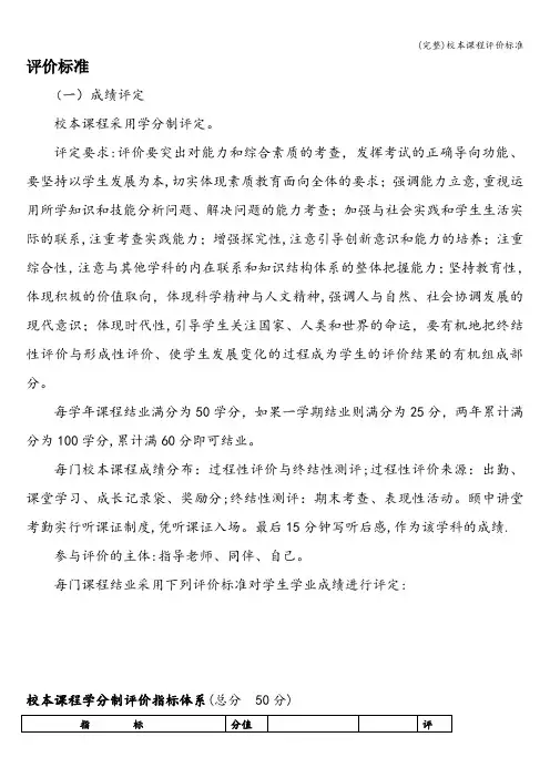 (完整)校本课程评价