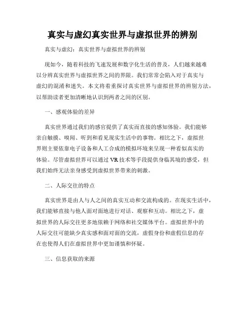 真实与虚幻真实世界与虚拟世界的辨别