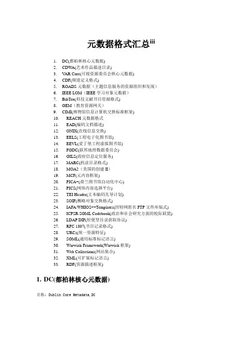 元数据格式汇总