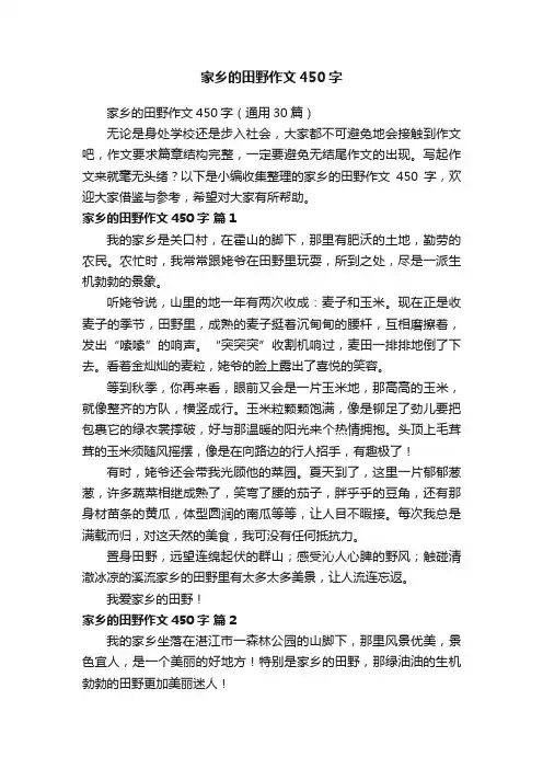 家乡的田野作文450字