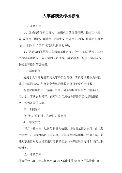 人事部绩效考核标准