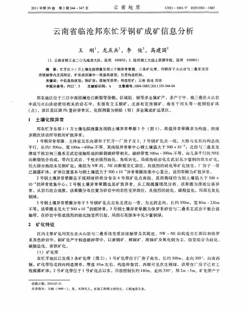 云南省临沧邦东忙牙铜矿成矿信息分析