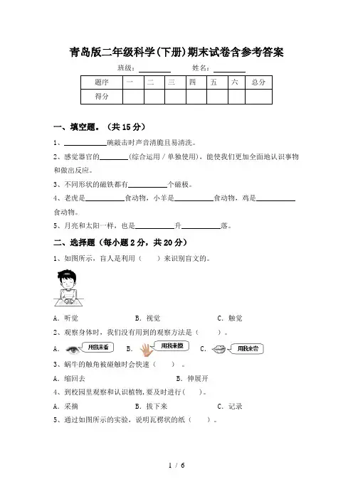 青岛版二年级科学(下册)期末试卷含参考答案