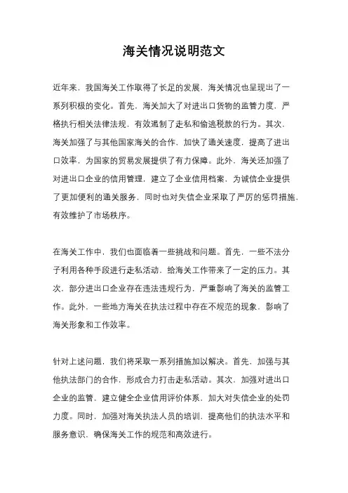海关情况说明范文