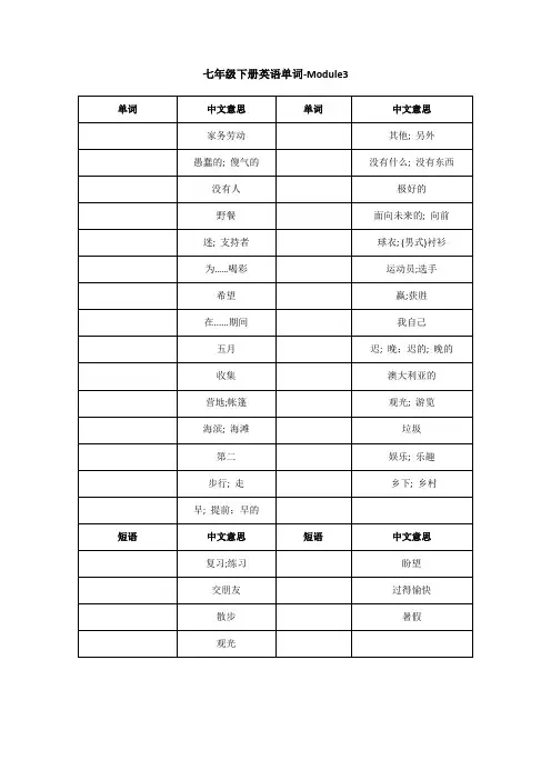 外研版-七年级下册英语单词测-Module3
