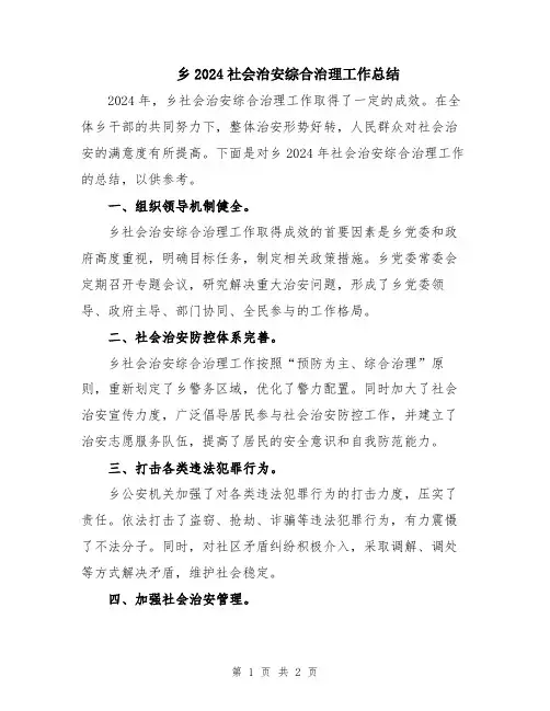 乡2024社会治安综合治理工作总结
