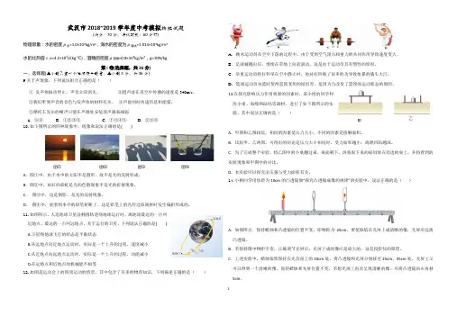武汉市2019年中考初三物理模拟试题(word版)
