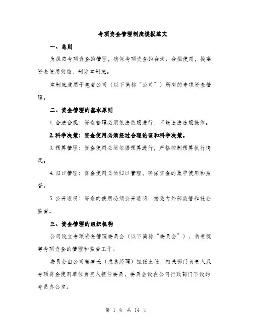 专项资金管理制度模板范文(五篇)