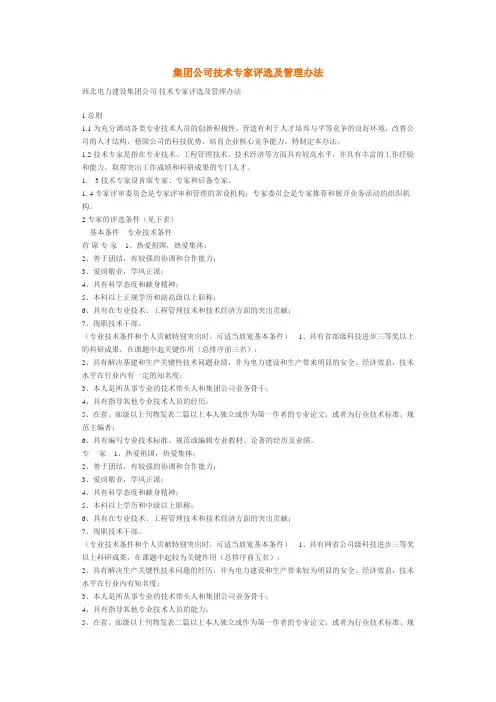 集团公司技术专家评选及管理办法
