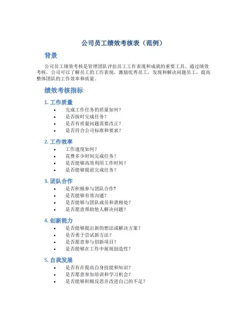 公司员工绩效考核表(范例)