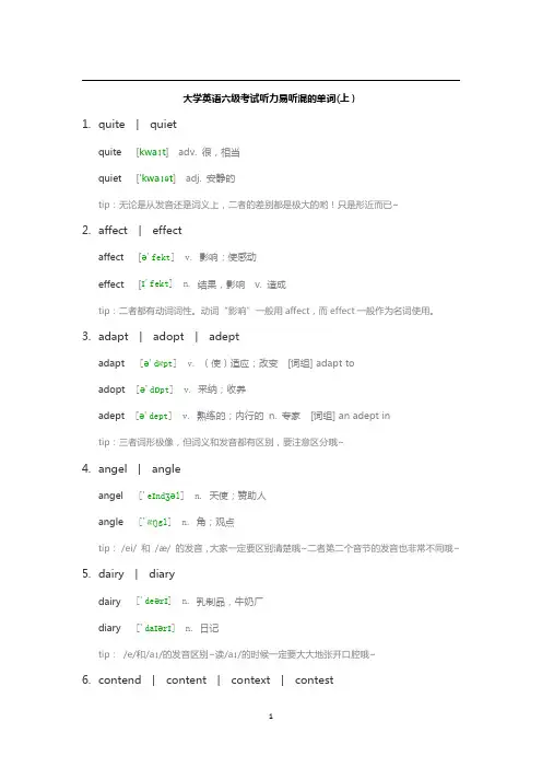 大学英语六级考试听力易听混的单词(上)