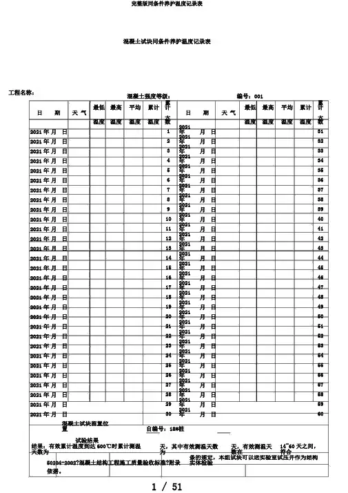 完整版同条件养护温度记录表