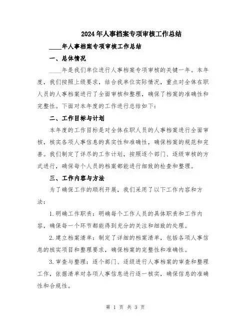 2024年人事档案专项审核工作总结