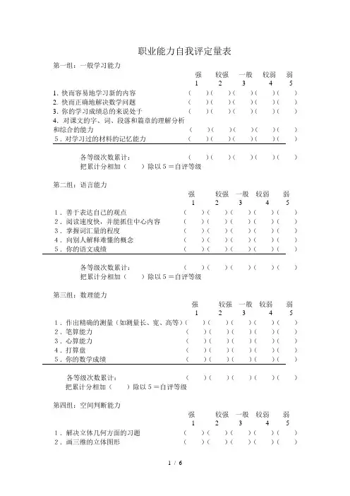职业能力自我评定量表(DOC)