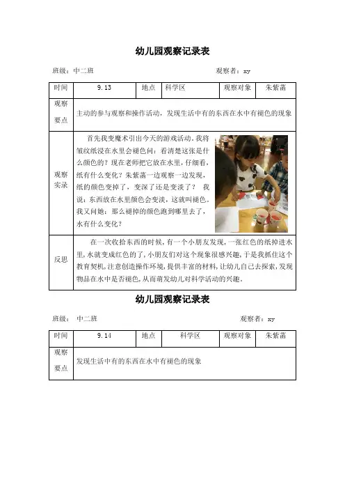 幼儿科学区观察记录表