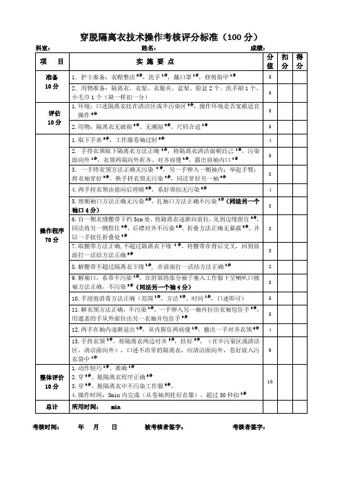 穿脱隔离衣评分标准