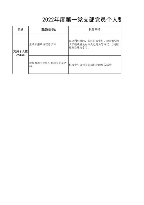 党员个人整改落实承诺统计表-一支部汇总