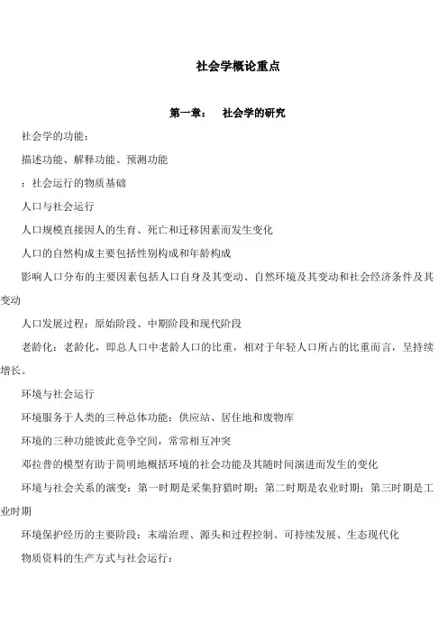 社会学概论期末复习重点