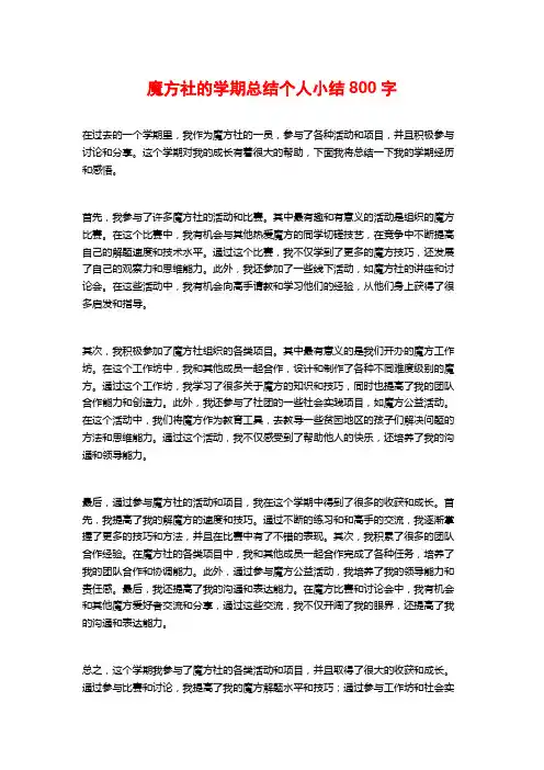 魔方社的学期总结个人小结800字