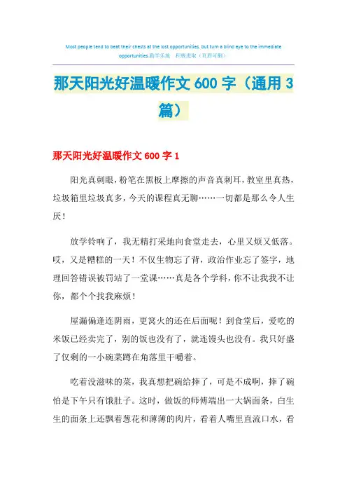 那天阳光好温暖作文600字(通用3篇)