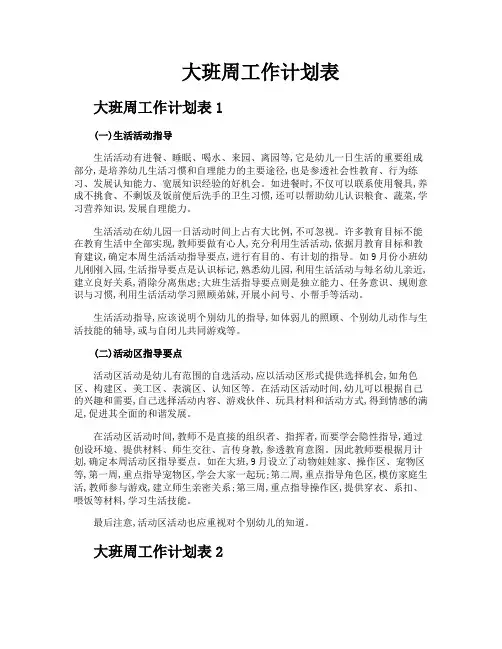 大班周工作计划表