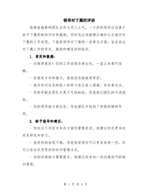 领导对下属的评语