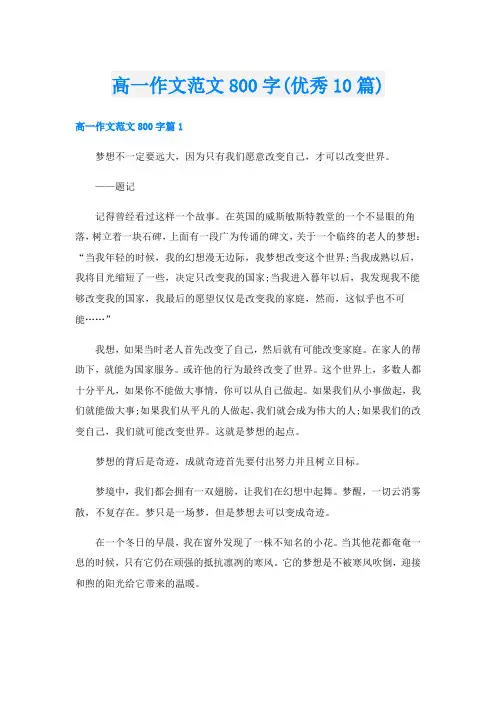 高一作文范文800字(优秀10篇)