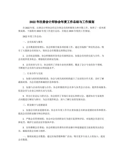 2022年注册会计师协会年度工作总结与工作规划
