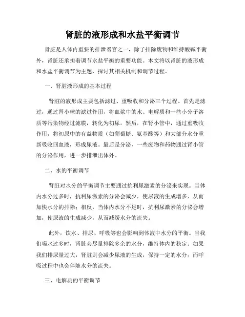 肾脏的液形成和水盐平衡调节