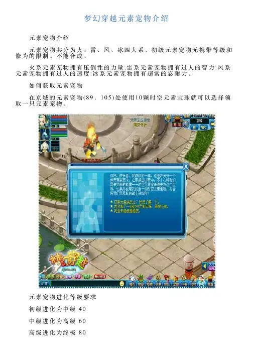 梦幻穿越元素宠物介绍
