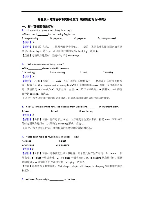 中考英语总复习 现在进行时(外研版)