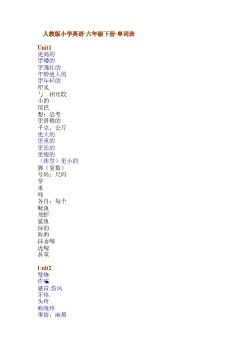 PEP小学英语六年级下单词音标