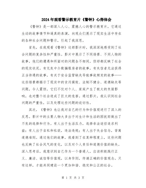 2024年观看警示教育片《警钟》心得体会