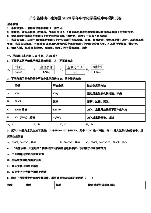广东省佛山市南海区2024届中考化学最后冲刺模拟试卷含解析