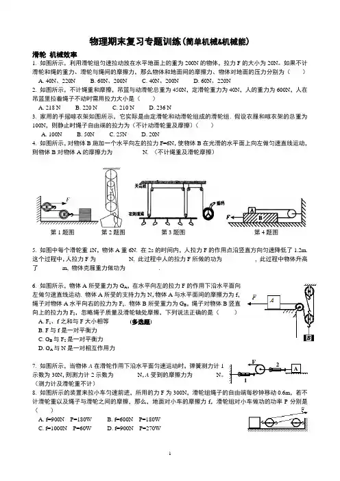 物理期末复习专题训练(简单机械 机械能)