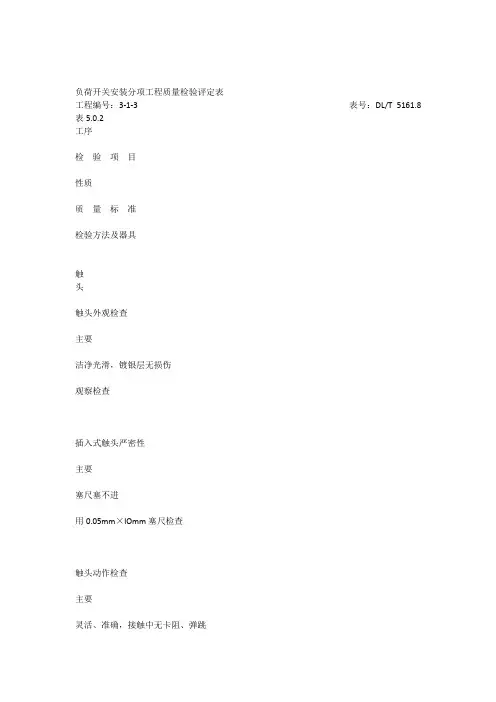负荷开关安装分项工程质量检验评定表