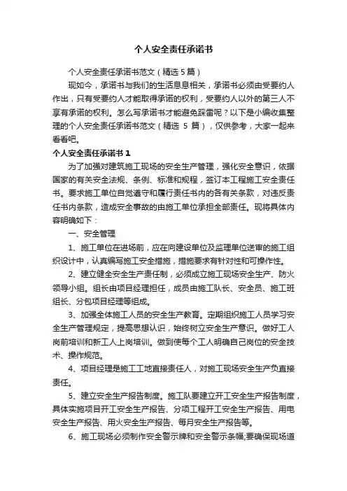 个人安全责任承诺书范文（精选5篇）