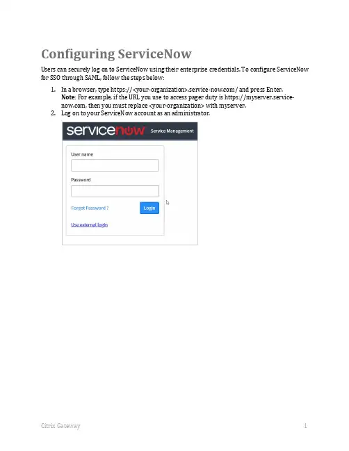 Citrix Gateway Configuring ServiceNow说明书