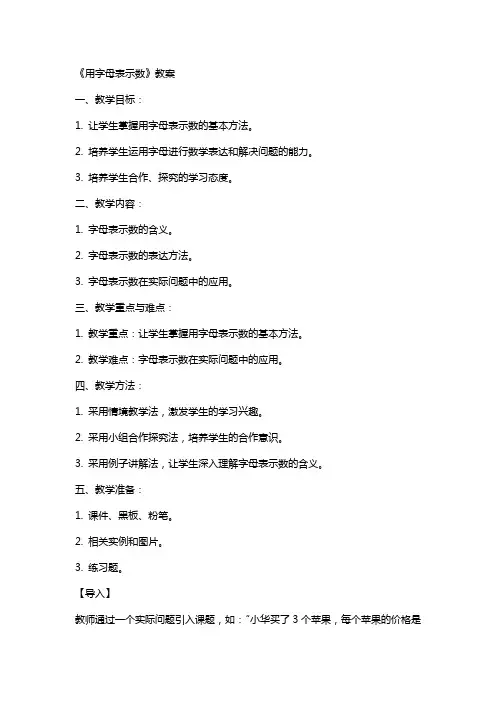 《用字母表示数》教案