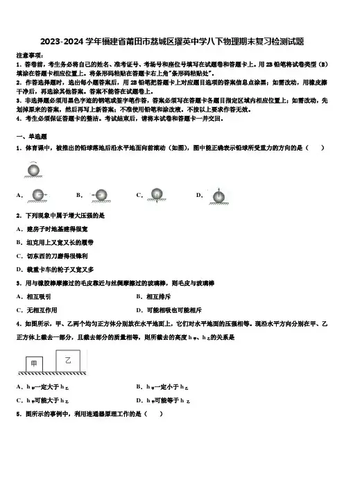 2023-2024学年福建省莆田市荔城区擢英中学八下物理期末复习检测试题及答案解析