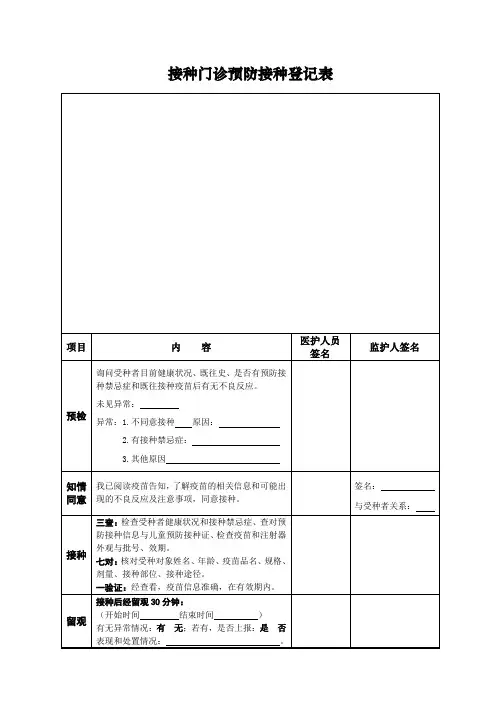 接种门诊预防接种登记表