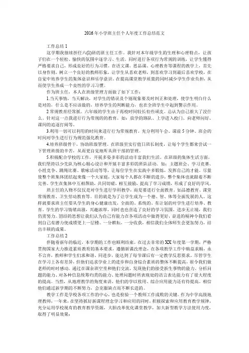 2016年小学班主任个人年度工作总结范文.doc