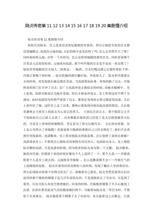 陆贞传奇第11 12 13 14 15 16 17 18 19 20集剧情介绍