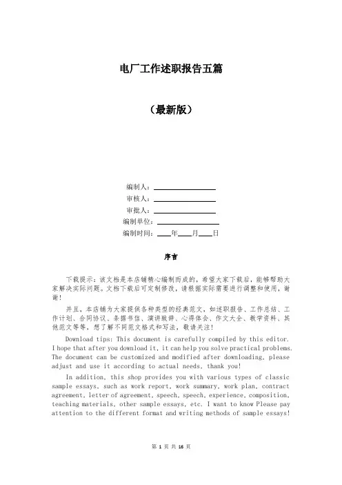 电厂工作述职报告五篇