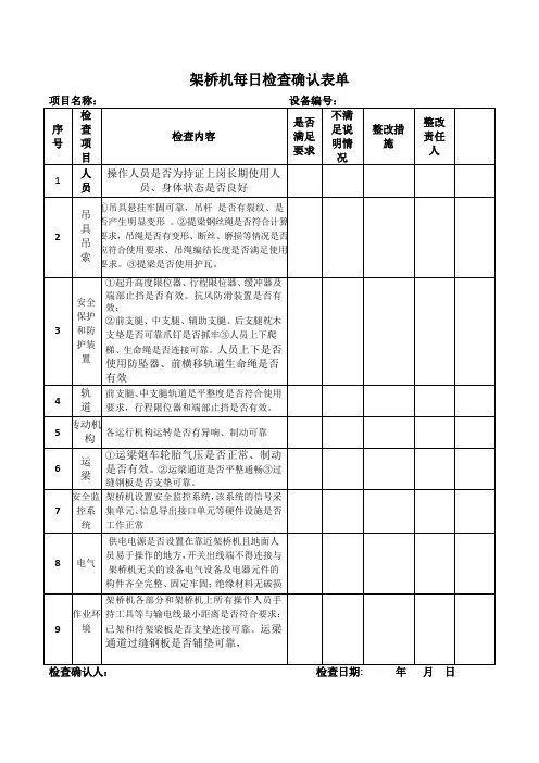 架桥机日建及过跨检查确认表单